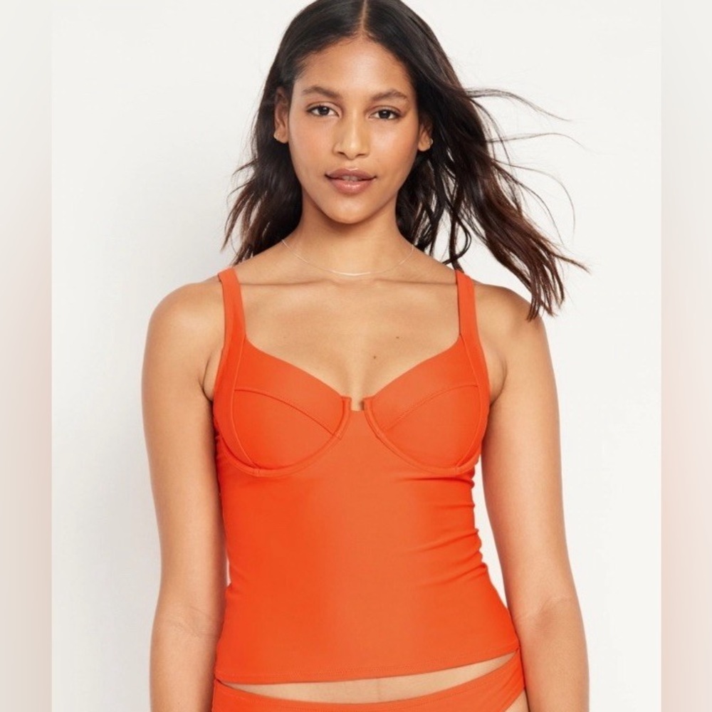 NWT! Old Navy Warm Sunset Orange Underwire Tankini Swim Top - Small  🏝️